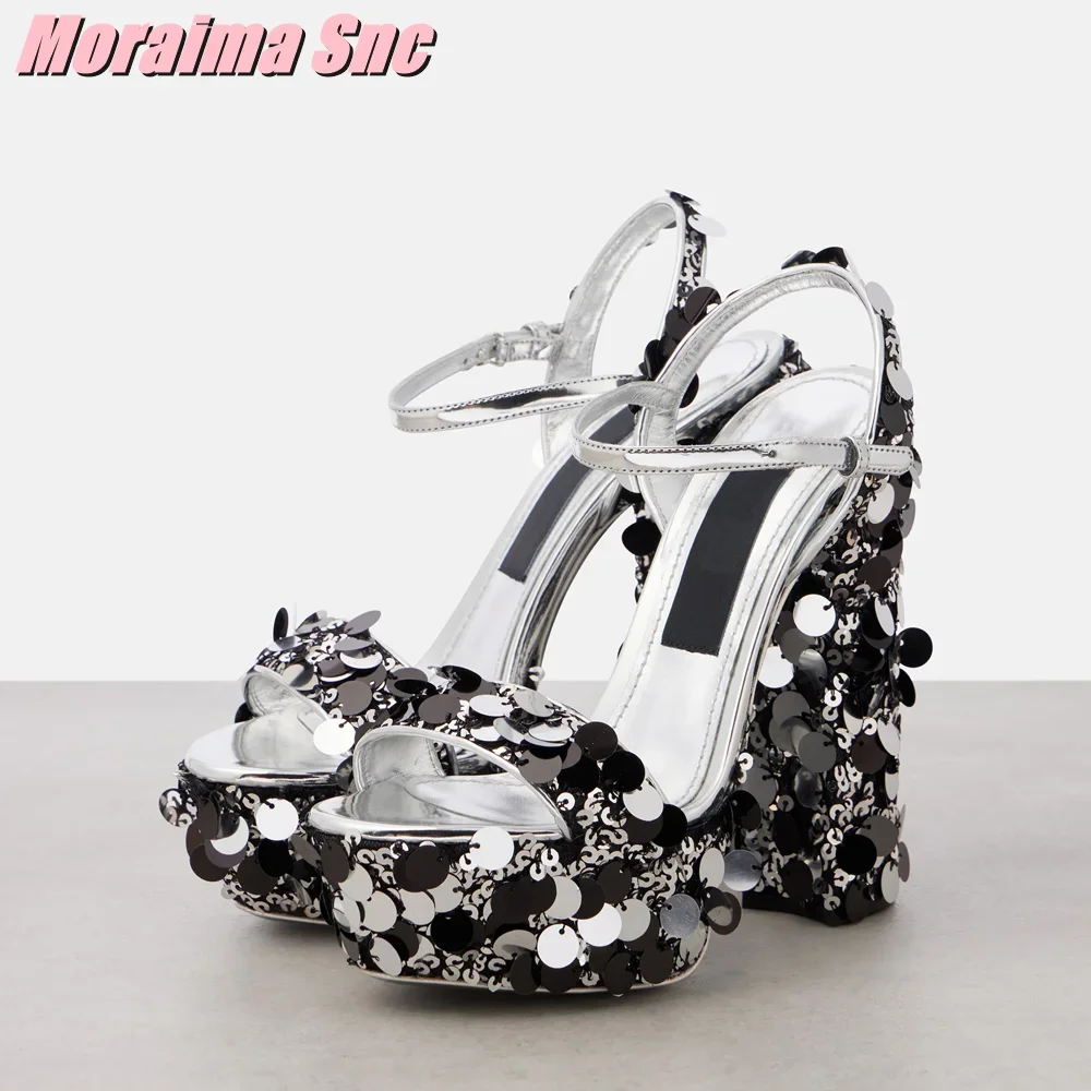 Summer Cloth - Sandalias de Plataforma con Lentejuelas Brillantes,