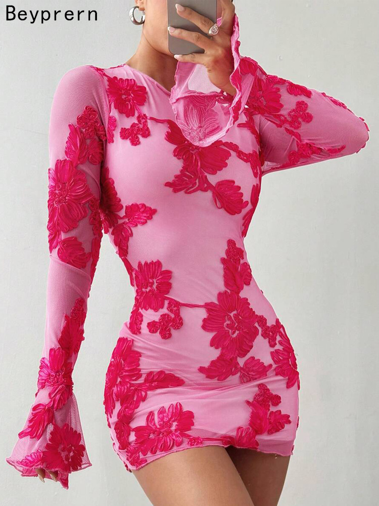 Summer Clothing Zara - Beyprern Glam-Vestido corto de malla Floral