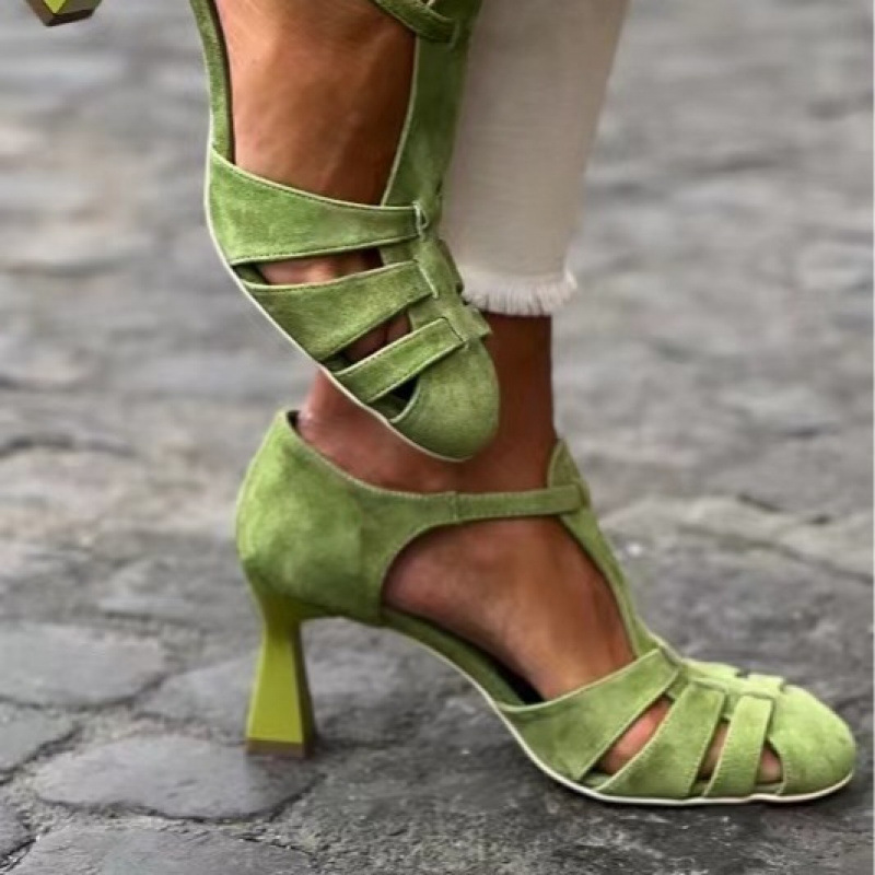 Summer Clothing Sale - Sandalias de tacón bajo de gamuza