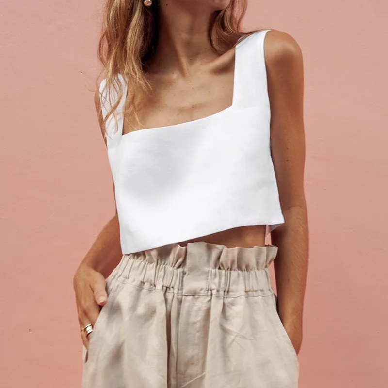 Summer Green Clothing - Top Corto Blanco 100% Lino, Verano