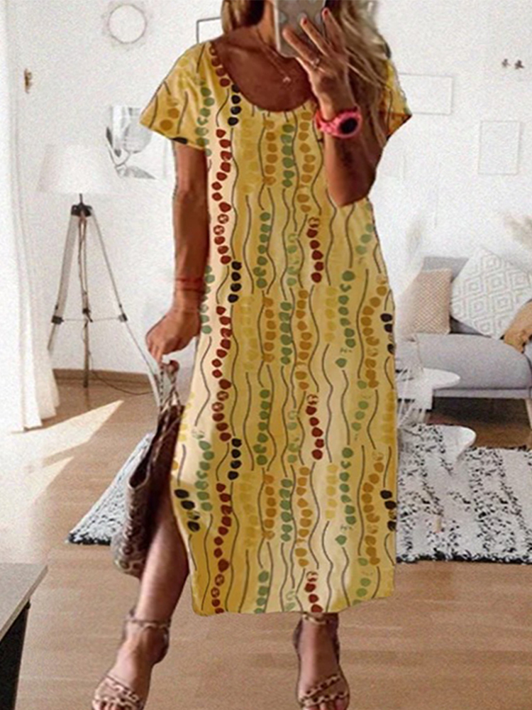 Summer Upf Clothing - Vestido midi estampado amarillo de talla