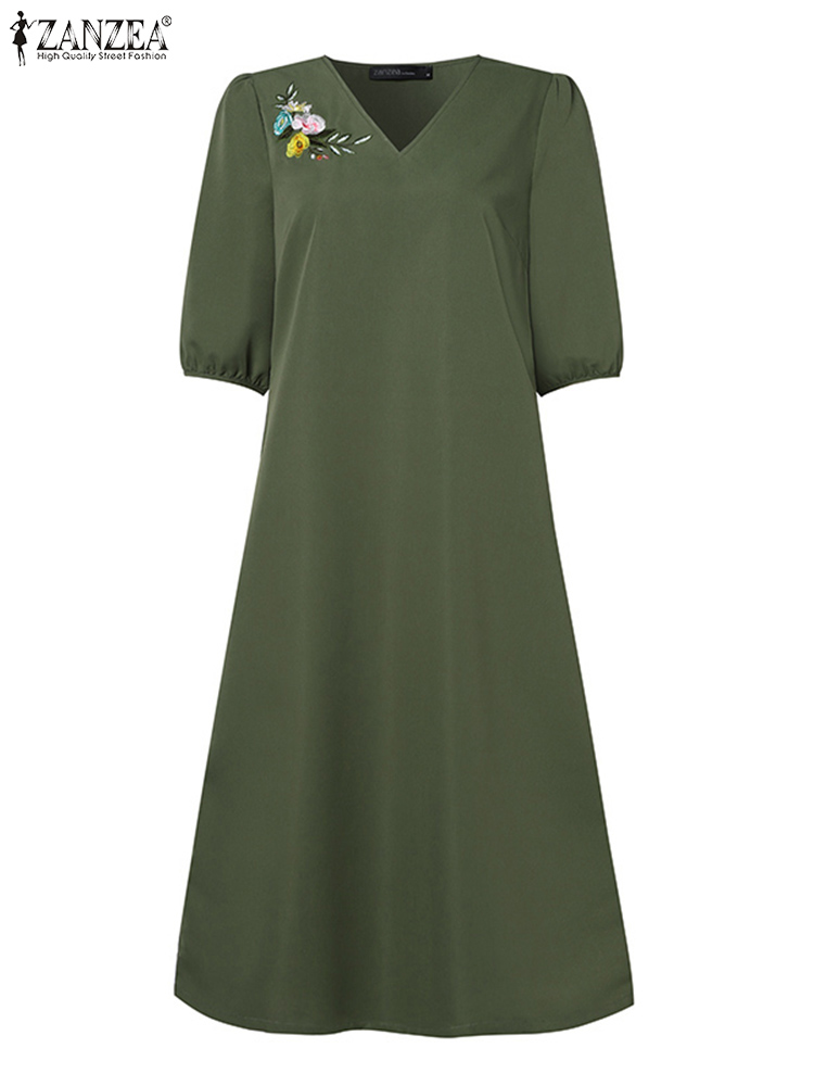 ZANZEA-Vestido informal de med - Sundress Midi Floral reseña y precio