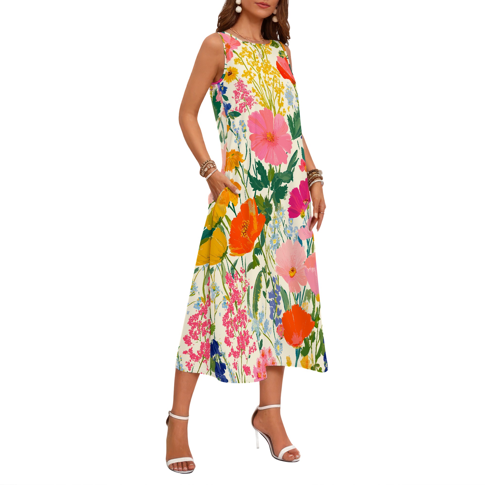 Vestido floral sin mangas, ves - Sundress Midi Floral reseña y precio