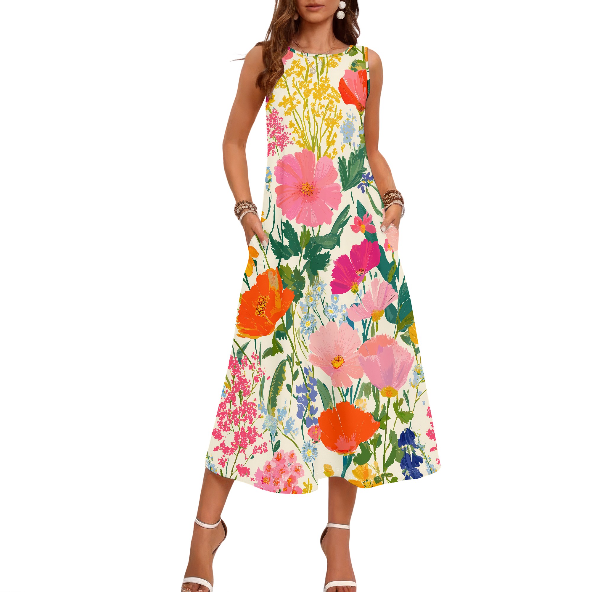 Vestido floral sin mangas, ves - Sundress Midi Floral reseña y precio