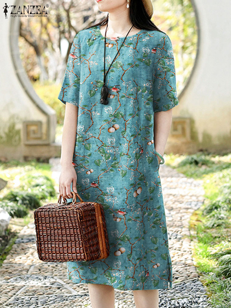 ZANZEA-vestido Floral Vintage  - Sundress Midi Floral reseña y precio